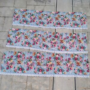 Vintage Floral Lace Gingham Cottage Core Window curtains Valance Set Of 3